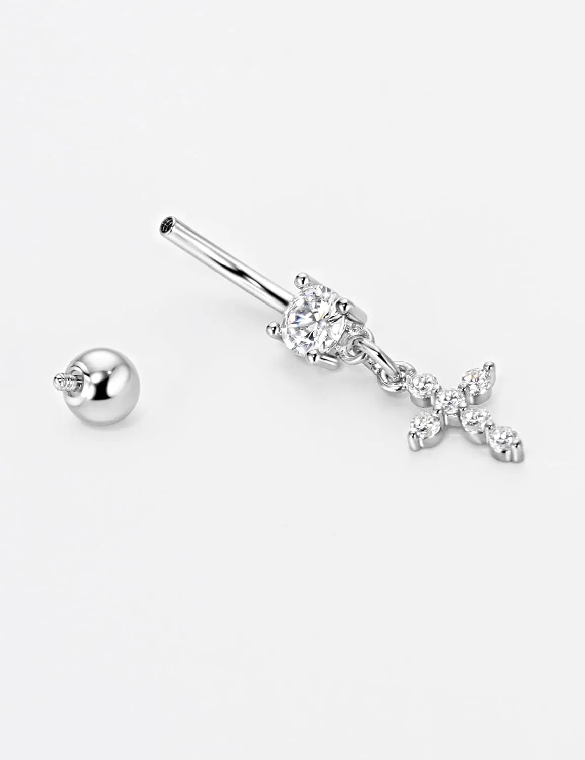 316L Surgical Steel Belly Button Rings - Cubic Zirconia Dangling Navel Rings, 14 Gauge 10 mm Screw On Piercing Stud