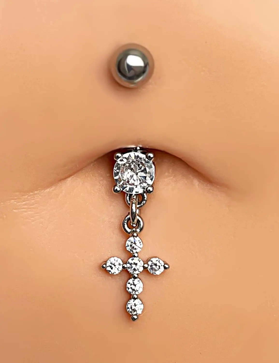 316L Surgical Steel Belly Button Rings - Cubic Zirconia Dangling Navel Rings, 14 Gauge 10 mm Screw On Piercing Stud