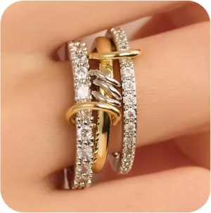 3/4PC Stackable Rings for Women Non Tarnish,14k Gold Plated Dainty Stacking Cubic Zirconia Thumb Rings,Silver Gold Multi Ring Mixed Metals Stack Rings Set