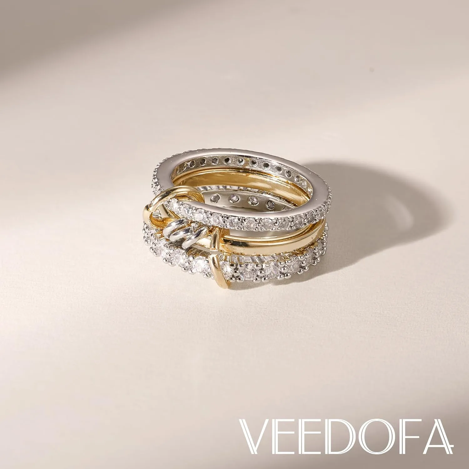 3/4PC Stackable Rings for Women Non Tarnish,14k Gold Plated Dainty Stacking Cubic Zirconia Thumb Rings,Silver Gold Multi Ring Mixed Metals Stack Rings Set