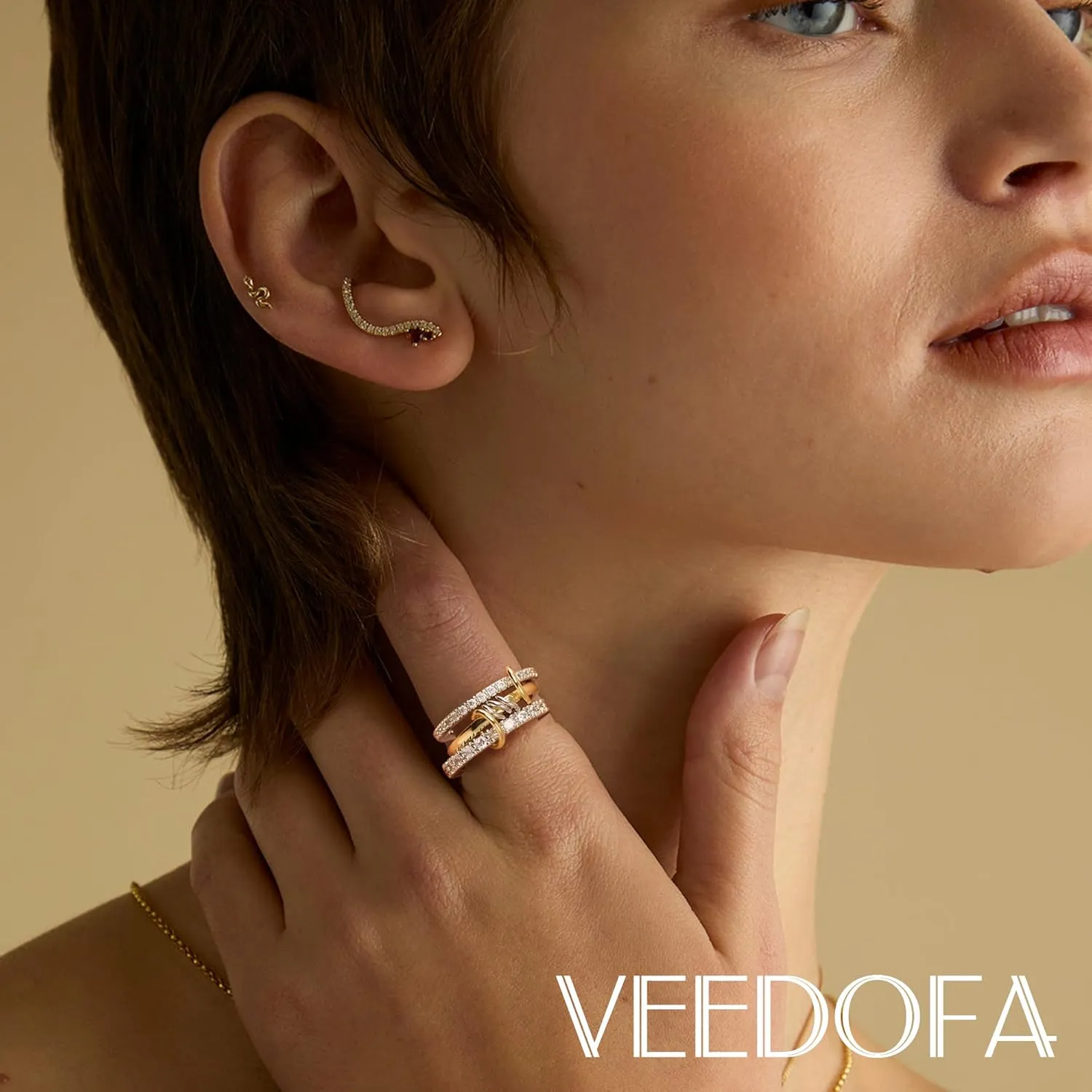 3/4PC Stackable Rings for Women Non Tarnish,14k Gold Plated Dainty Stacking Cubic Zirconia Thumb Rings,Silver Gold Multi Ring Mixed Metals Stack Rings Set