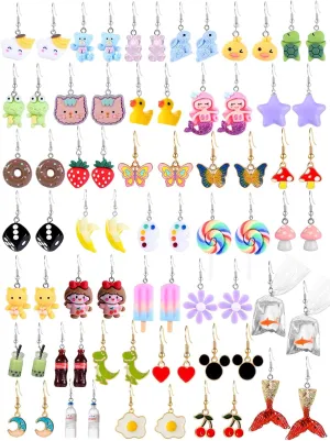 36 Pairs Cute Weird Fun Earrings for Teen Girls Unique Funky Cool Dangle Earrings Set for Wome