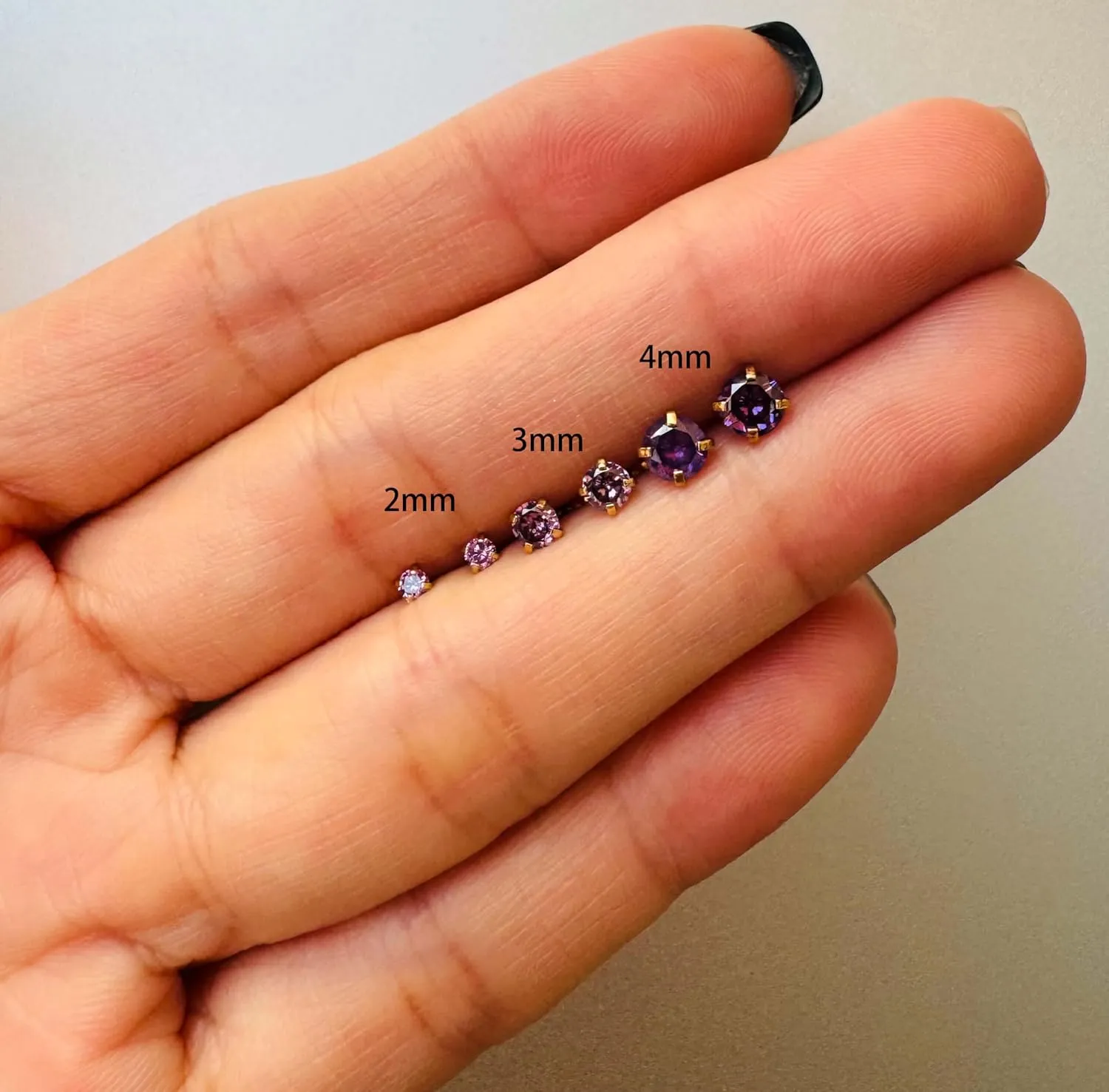 3Pairs CZ Stud Flat Screw Back Earrings for Women Multiple Piercing,Dainty Flatback Cubic Zirconia Cartilage Earring Stud,Helix Tragus Conch Piercing Jewelry (2mm/3mm/4mm Gold, Purple CZ)