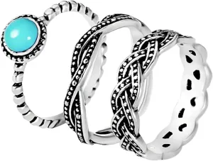 3PC Ring Set Women's Vintage Rings Braided Twisted Statement Ring Stackable Anniversary Ring (Blue, 9)