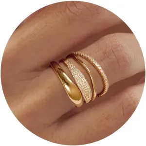 3PCS Gold Rings Set For Women Dainty 14K Gold Plated Rings CZ Stackable Gold Rings For Women Non Tarnish Size 6-10