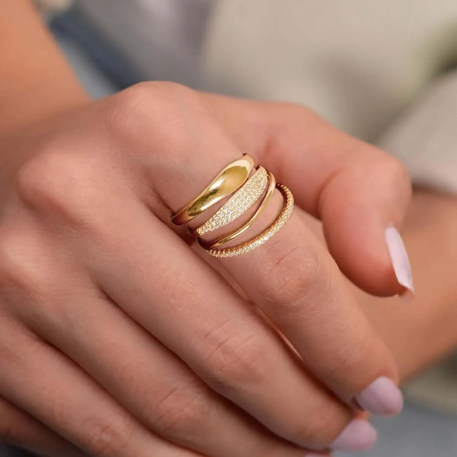 3PCS Gold Rings Set For Women Dainty 14K Gold Plated Rings CZ Stackable Gold Rings For Women Non Tarnish Size 6-10