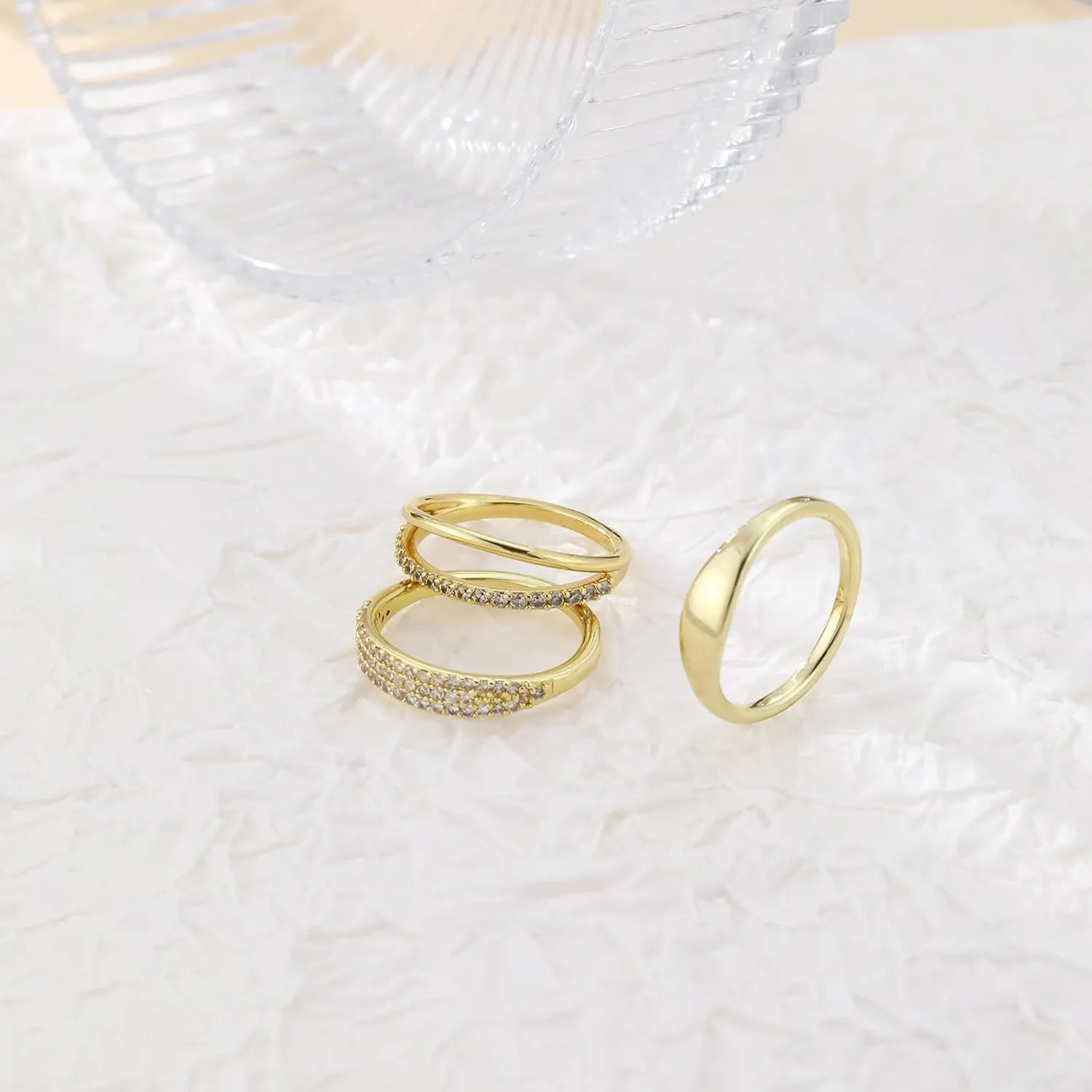 3PCS Gold Rings Set For Women Dainty 14K Gold Plated Rings CZ Stackable Gold Rings For Women Non Tarnish Size 6-10