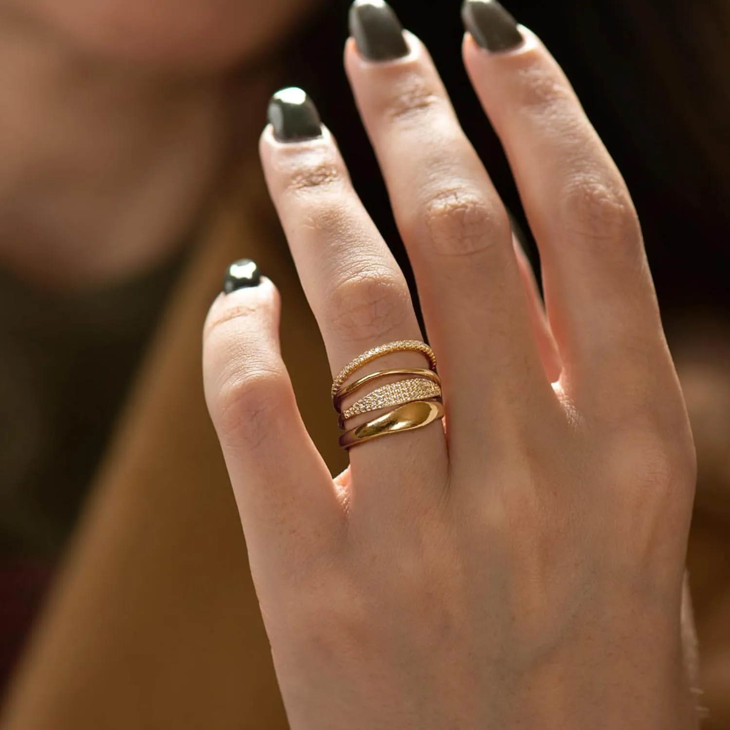 3PCS Gold Rings Set For Women Dainty 14K Gold Plated Rings CZ Stackable Gold Rings For Women Non Tarnish Size 6-10