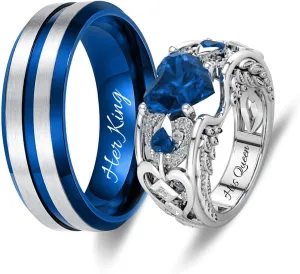 3UMeter Personalized Promise Ring For Couples Wedding Ring Set for Him and Her Matching Couple Rings Wedding Engagement Gift for Couples 2Pcs