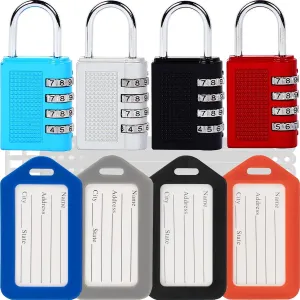 4 Pack Combination Luggage Lock with Travel Tags Zinc Alloy Lock Body 4-Digit Resettable Code,Non-TSA Approved Lock for Luggage, Suitcase, Gym Lockers, and Home Security 4 Pack Multicolor