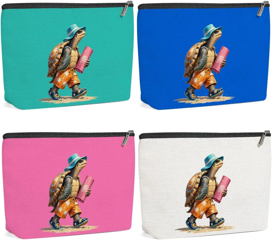 4 Pack Funny Beach Sea Turtle Gifts for Women Turtle Lovers Mom Teacher Girls Trip Makeup Bag,Travel Essentials Cosmetic Bags for Women,Birthday Graduation Christmas Vacation Girl Weekend Thank You