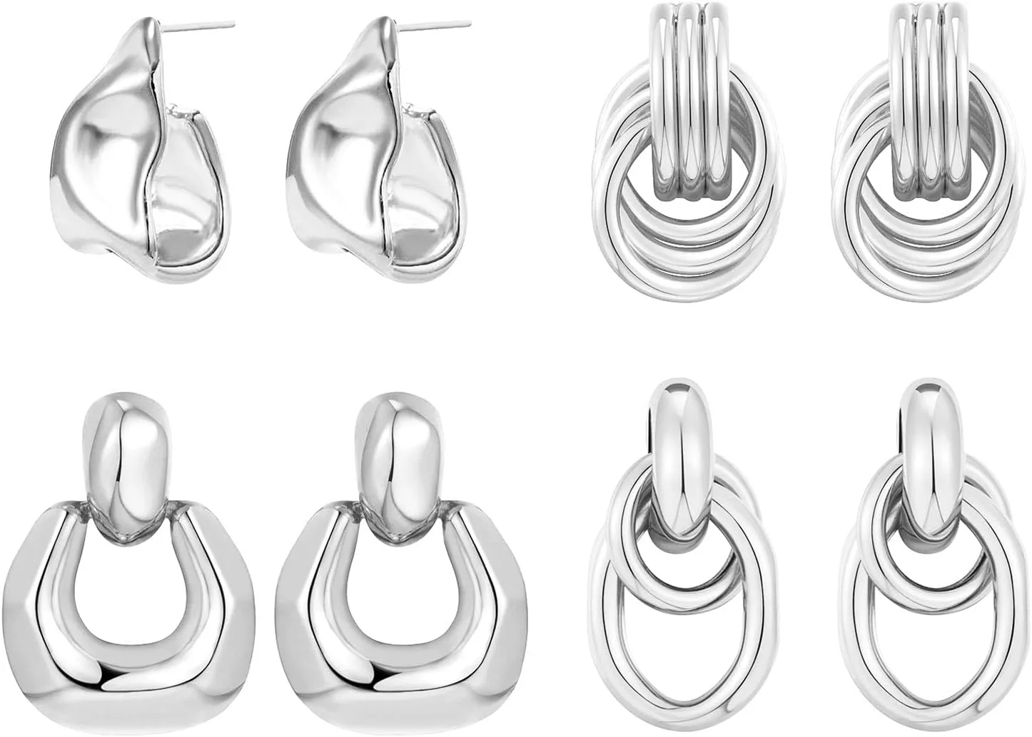 4 Pairs 14K Gold Plated Dangle Earrings for Women Knot Teardrop Chunky Gold Statement Drop Earrings for Women Trendy Jewelry Gifts