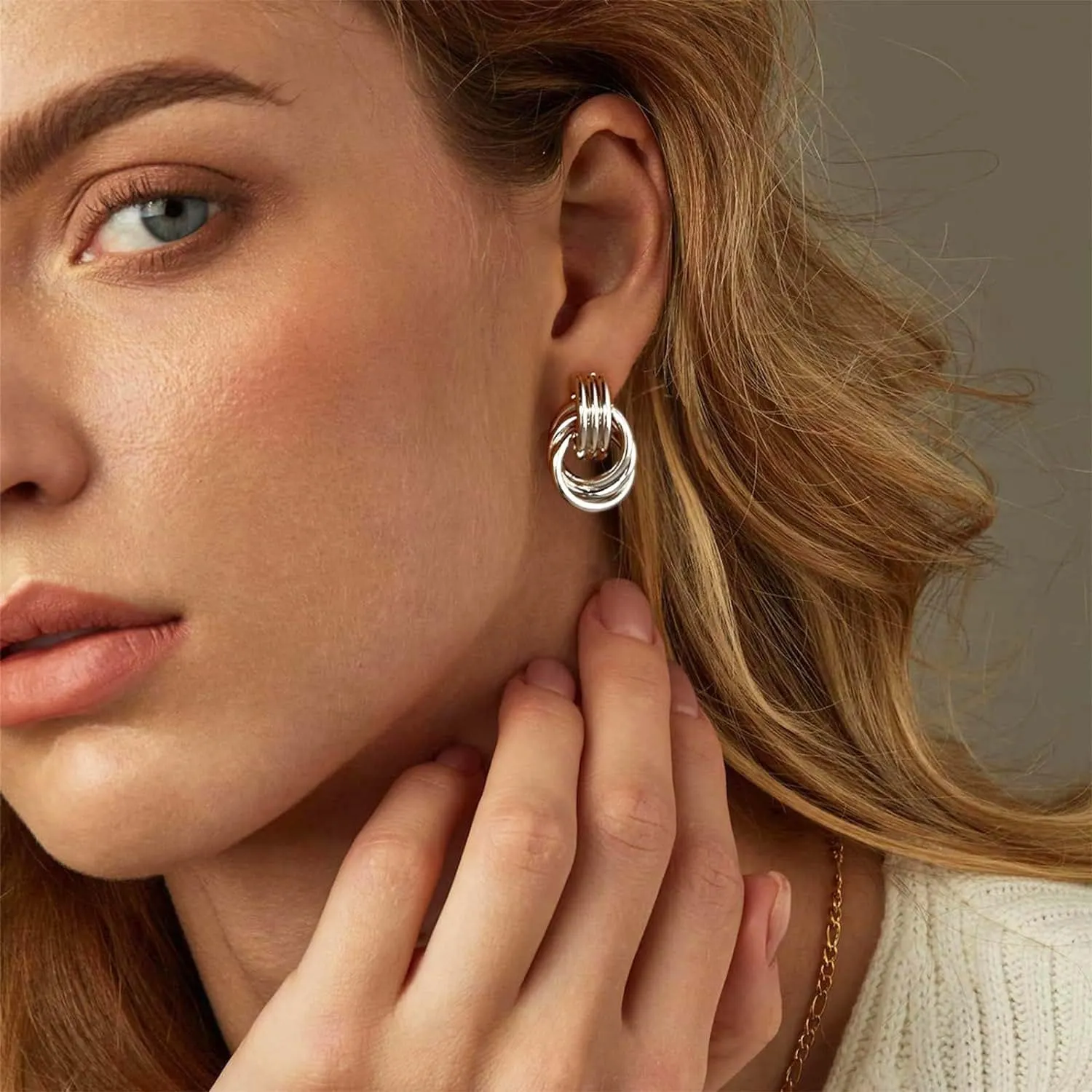4 Pairs 14K Gold Plated Dangle Earrings for Women Knot Teardrop Chunky Gold Statement Drop Earrings for Women Trendy Jewelry Gifts