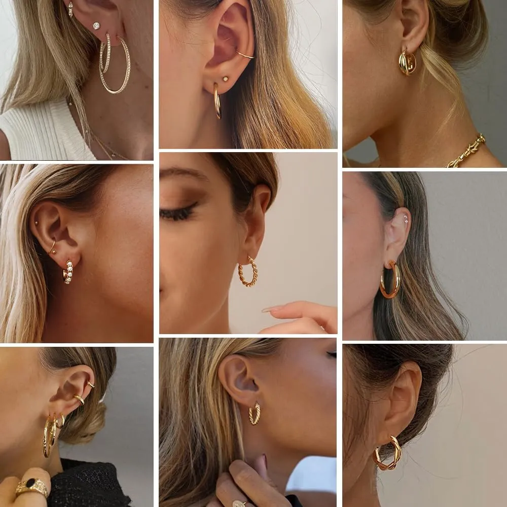 42 Pairs Gold Hoop Earrings Set for Women, Chunky Gold Earrings Multipack, Trendy Hypoallergenic Silver Hoop Earring Pack (Style4-gold)