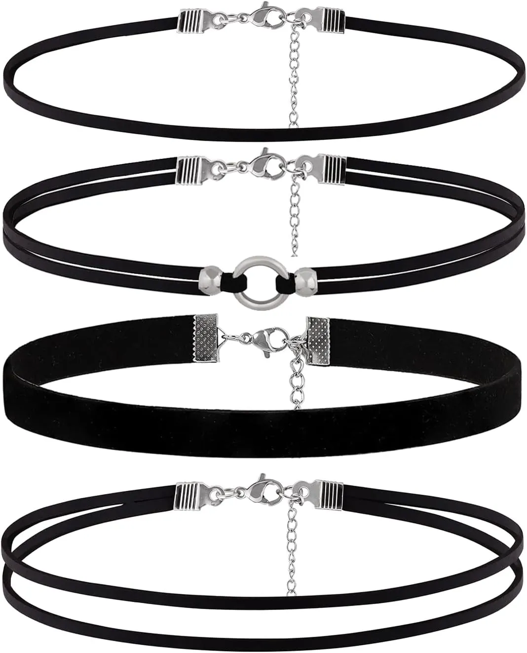 4PCS Black Choker for Women Black Lace Velvet Chocker Set Layered Classic Choker Necklace Velvet Collar Adjustable Gothic Chokers