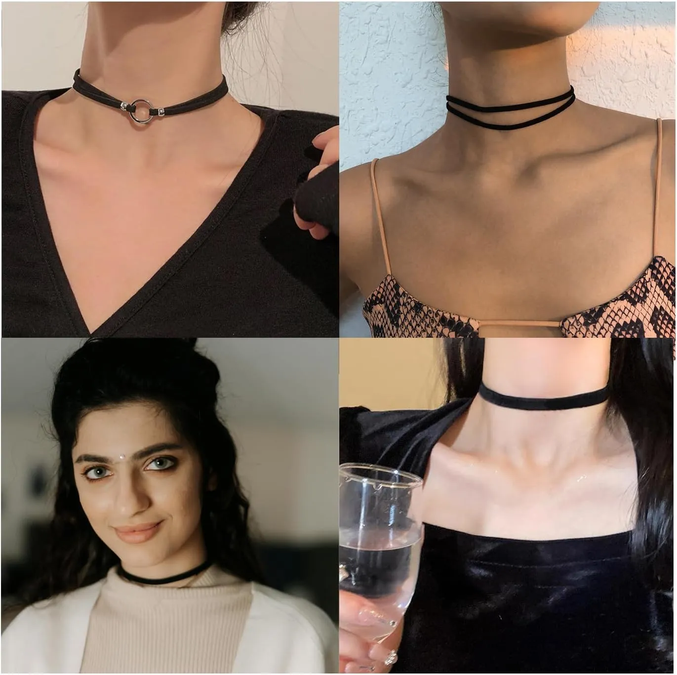 4PCS Black Choker for Women Black Lace Velvet Chocker Set Layered Classic Choker Necklace Velvet Collar Adjustable Gothic Chokers