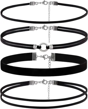 4PCS Black Choker for Women Black Lace Velvet Chocker Set Layered Classic Choker Necklace Velvet Collar Adjustable Gothic Chokers