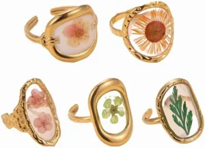 5pcs 18k Gold Plated Floral Adjustable Rings Chunky Gold Rings Vintage Jewelry Y2k Accessories Don't Tarnish Ring Set