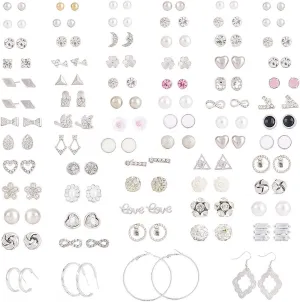 72 Pairs Earrings Set for Women Assorted Multiple Simple Stud Earrings Set Geometric Fake Pearl Round Ball Earring Set