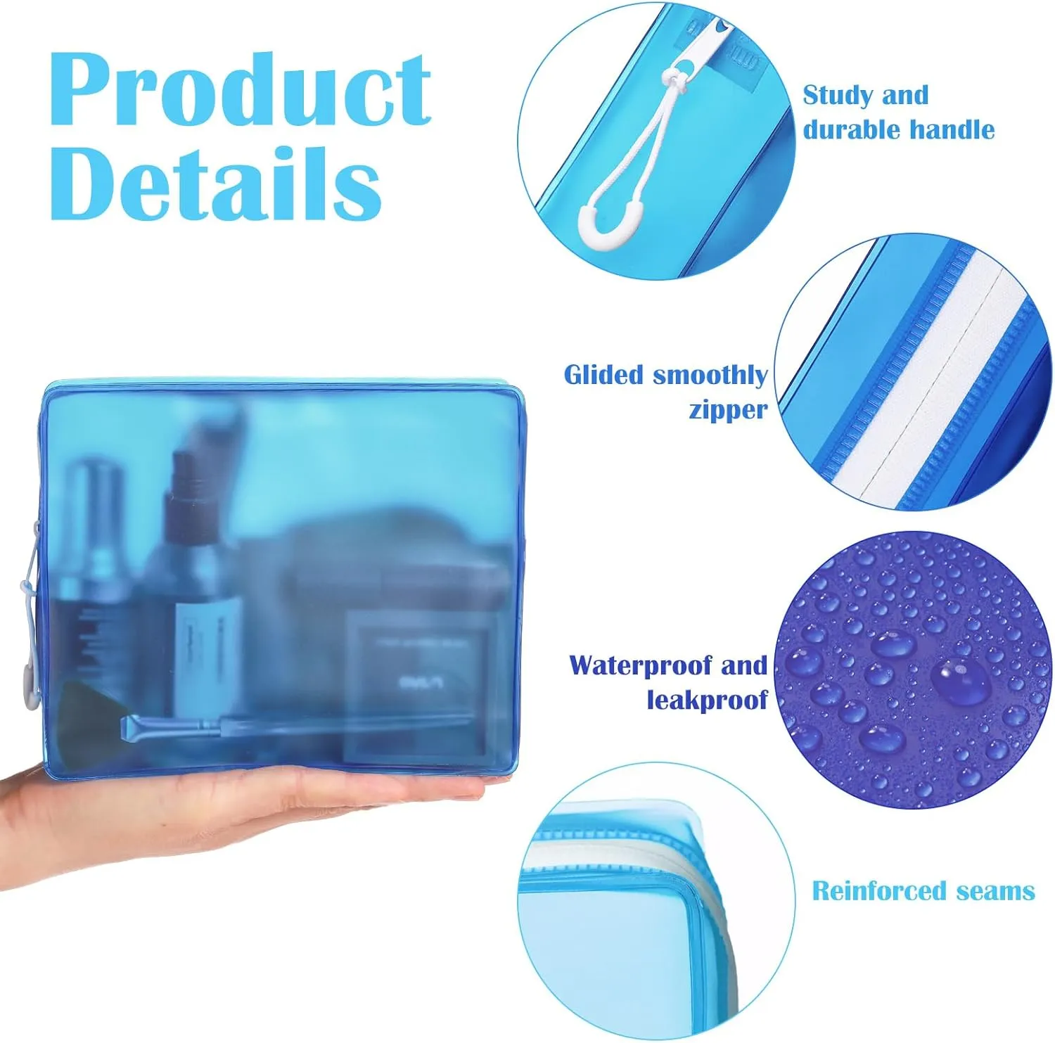 8 Pack TSA Approved Travel Toiletry Bags Frosted Translucent Leak-proof Cosmetic Makeup Bags for Women Men Travel Organizer Airport Security(Blue,6.7 x 5.5 x 1.8 Inch)