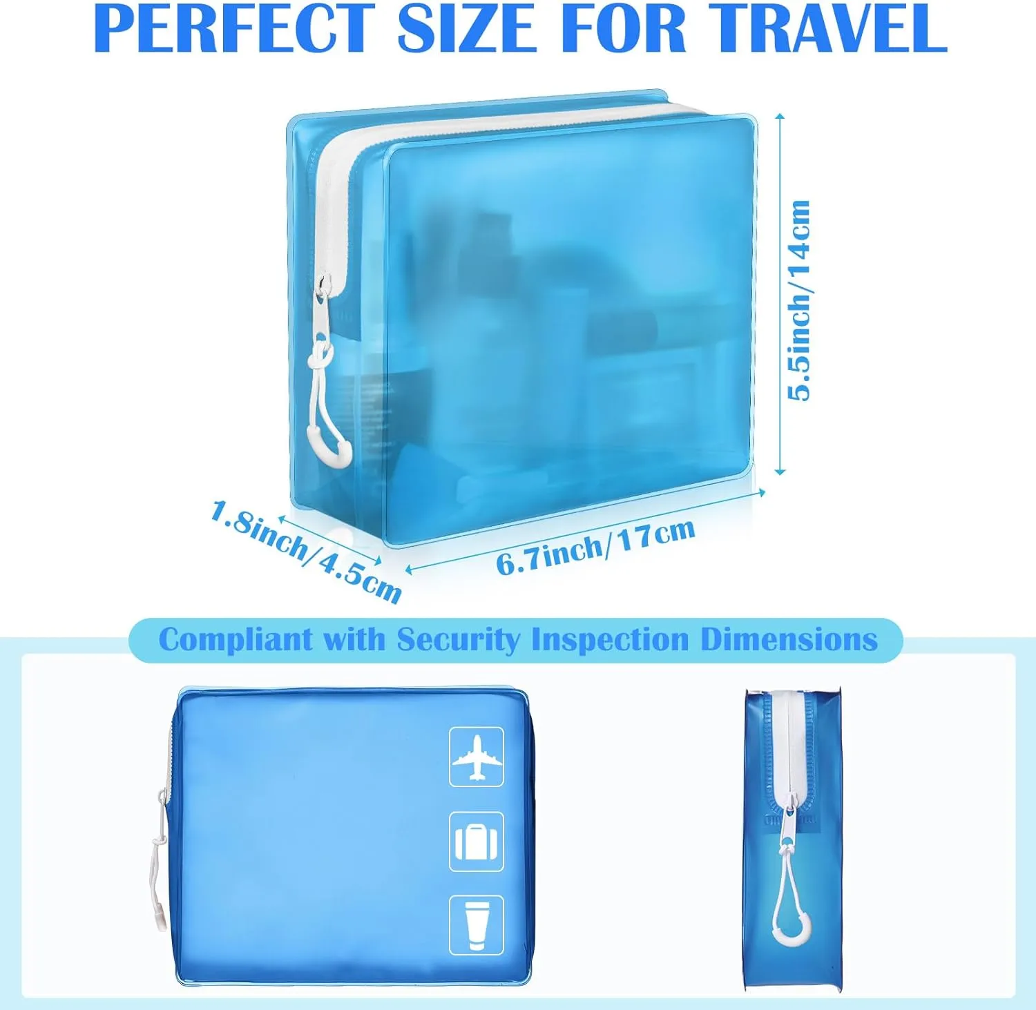 8 Pack TSA Approved Travel Toiletry Bags Frosted Translucent Leak-proof Cosmetic Makeup Bags for Women Men Travel Organizer Airport Security(Blue,6.7 x 5.5 x 1.8 Inch)