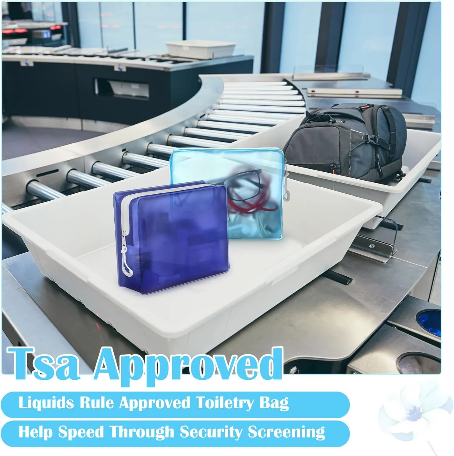 8 Pack TSA Approved Travel Toiletry Bags Frosted Translucent Leak-proof Cosmetic Makeup Bags for Women Men Travel Organizer Airport Security(Blue,6.7 x 5.5 x 1.8 Inch)