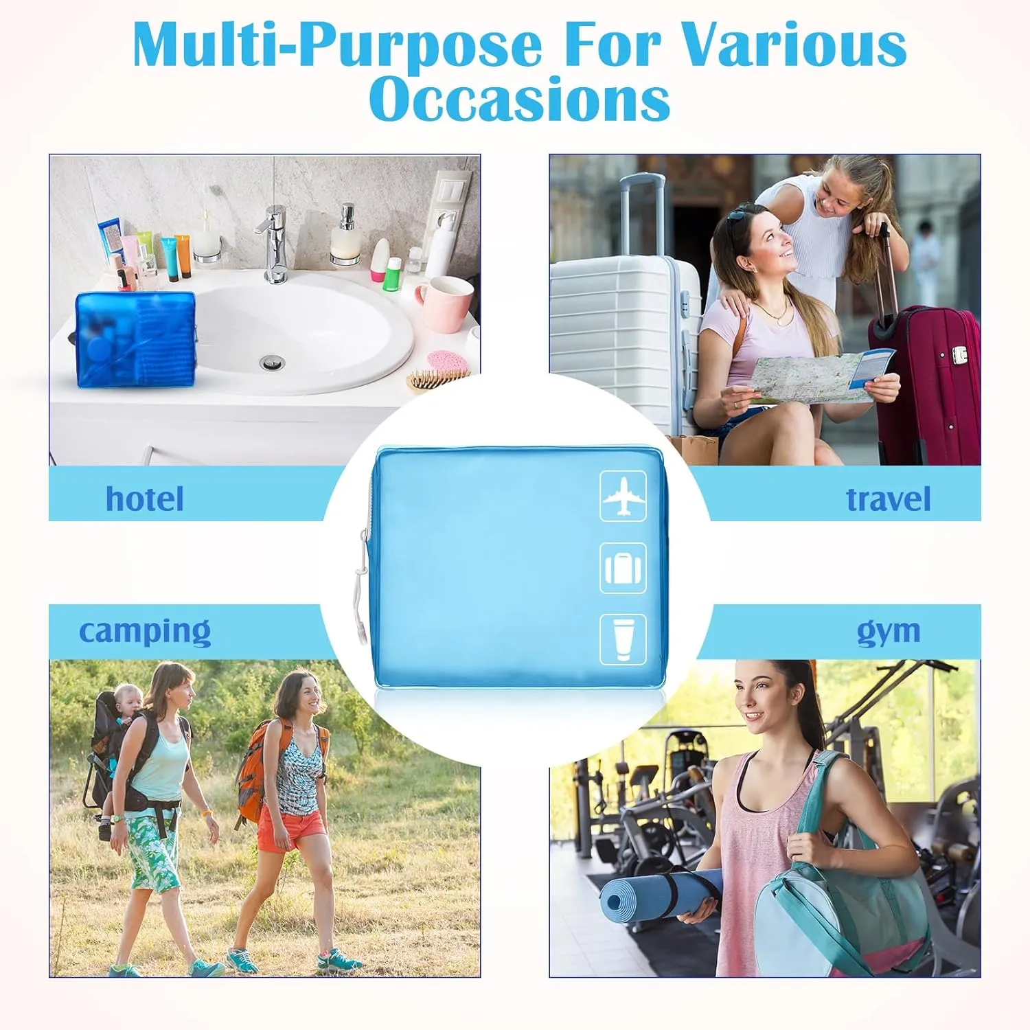 8 Pack TSA Approved Travel Toiletry Bags Frosted Translucent Leak-proof Cosmetic Makeup Bags for Women Men Travel Organizer Airport Security(Blue,6.7 x 5.5 x 1.8 Inch)