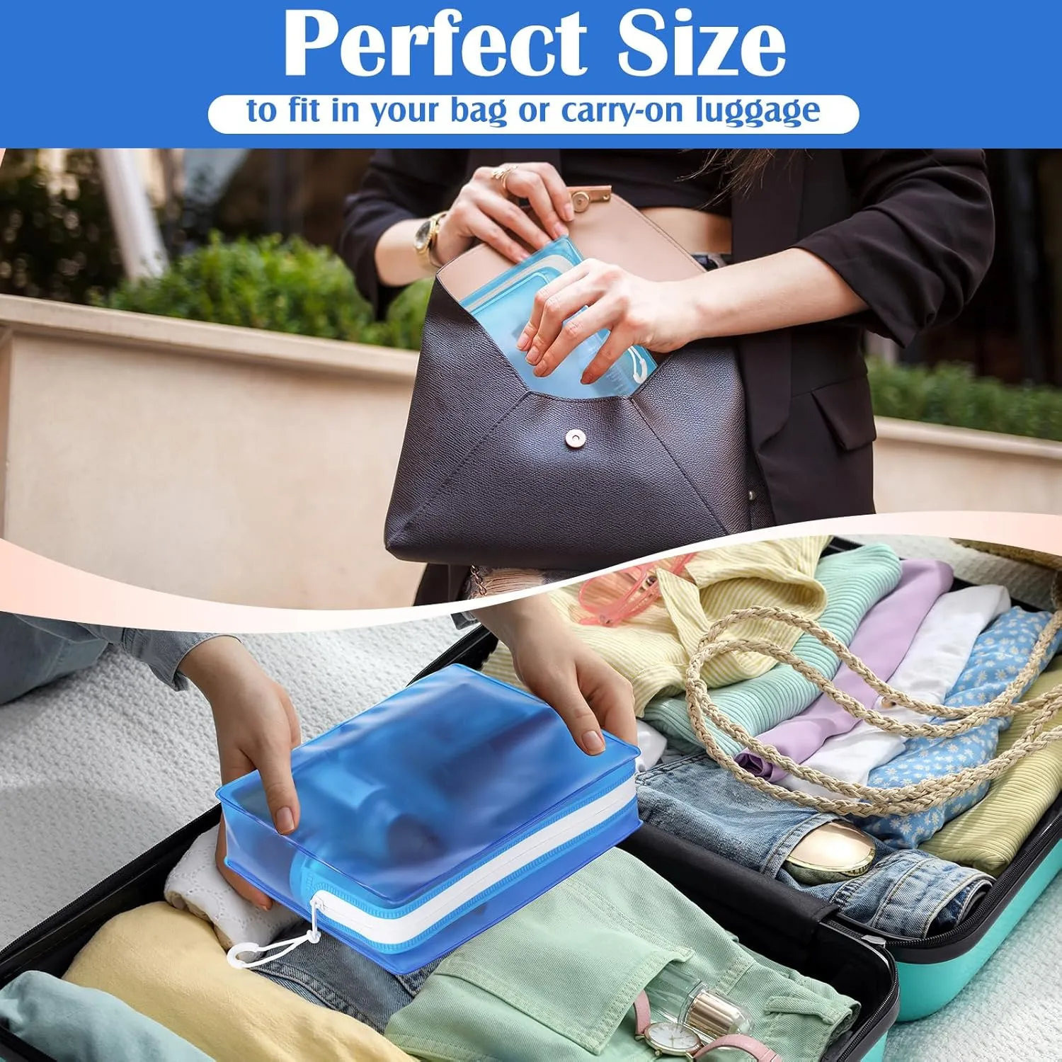 8 Pack TSA Approved Travel Toiletry Bags Frosted Translucent Leak-proof Cosmetic Makeup Bags for Women Men Travel Organizer Airport Security(Blue,6.7 x 5.5 x 1.8 Inch)