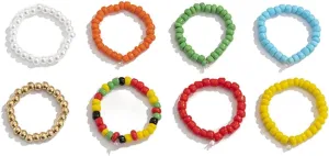 8 pcs Bead Rings set Cute Handmade Beaded Rings Boho Beach Rings Colorful Jewelry Rings