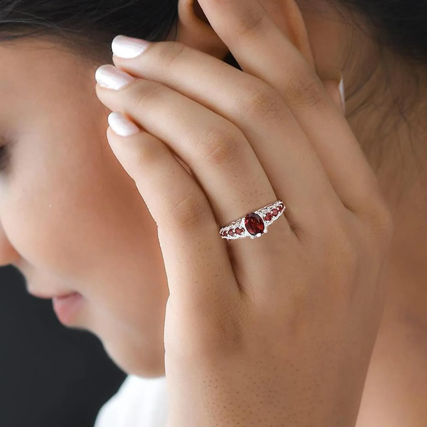 9 Stone Garnet Ring for Women in 925 Sterling Silver - January Birthstone Promise Engagement Vintage Red Garnet Jewelry Birthday Gifts
