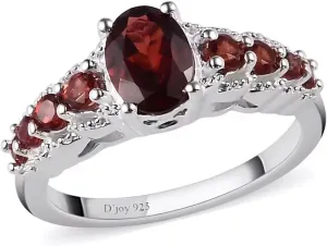 9 Stone Garnet Ring for Women in 925 Sterling Silver - January Birthstone Promise Engagement Vintage Red Garnet Jewelry Birthday Gifts