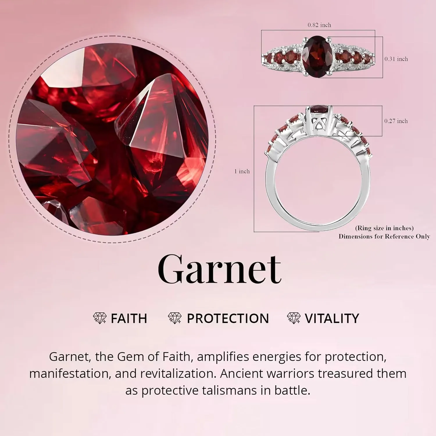9 Stone Garnet Ring for Women in 925 Sterling Silver - January Birthstone Promise Engagement Vintage Red Garnet Jewelry Birthday Gifts
