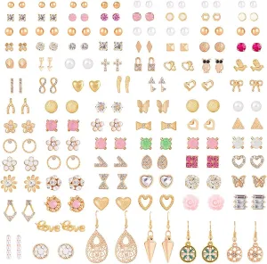 90 Pairs Assorted Women's Earrings - Stud, Bow & Faux Pearl