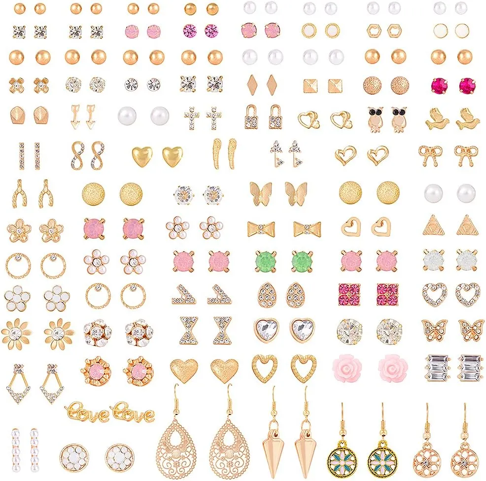 90 Pairs Assorted Women's Earrings - Stud, Bow & Faux Pearl