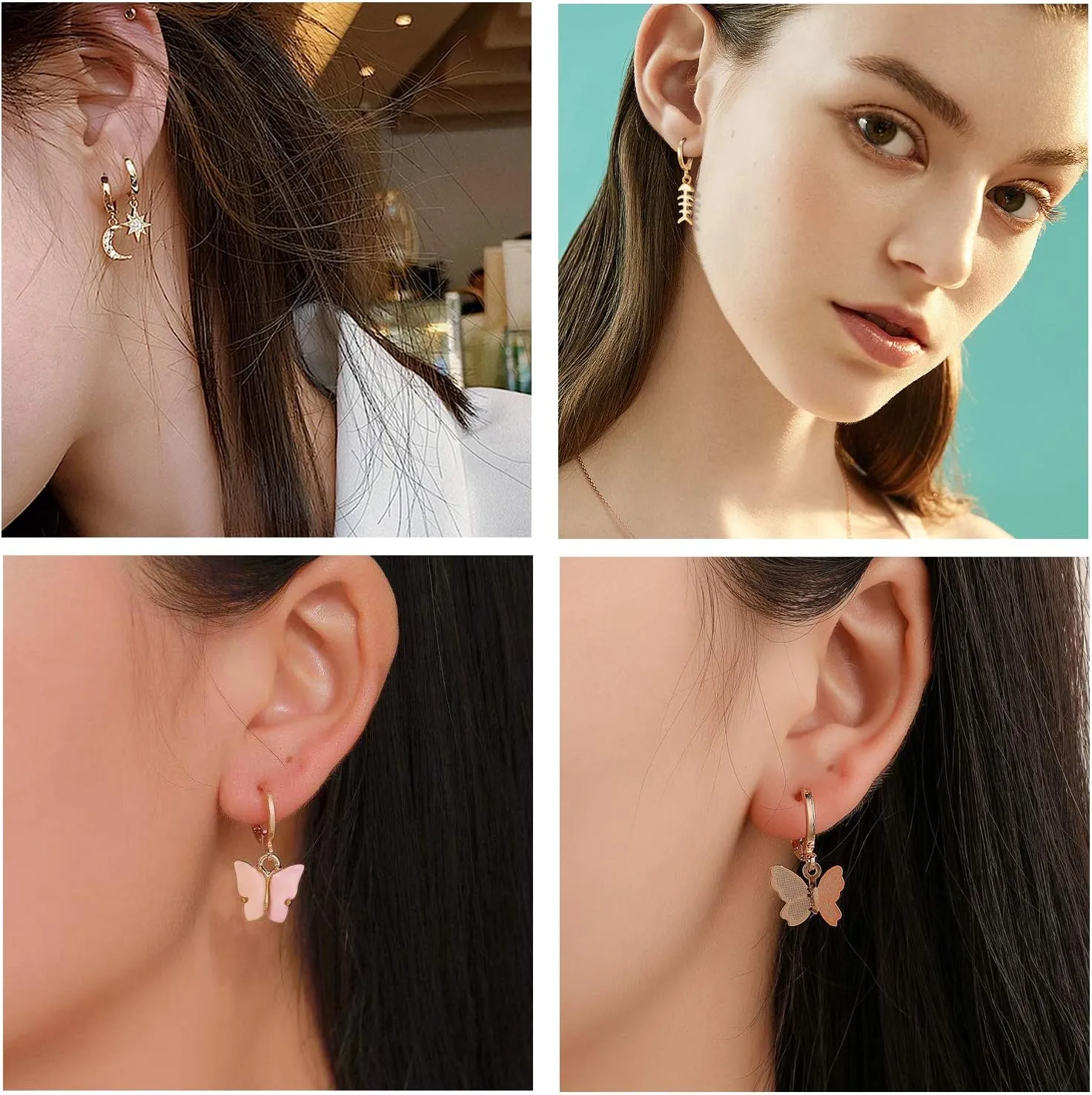 9/10/12 Pairs Mini Hoop Earrings with Multi-style Charm Dangling for Women and Girls