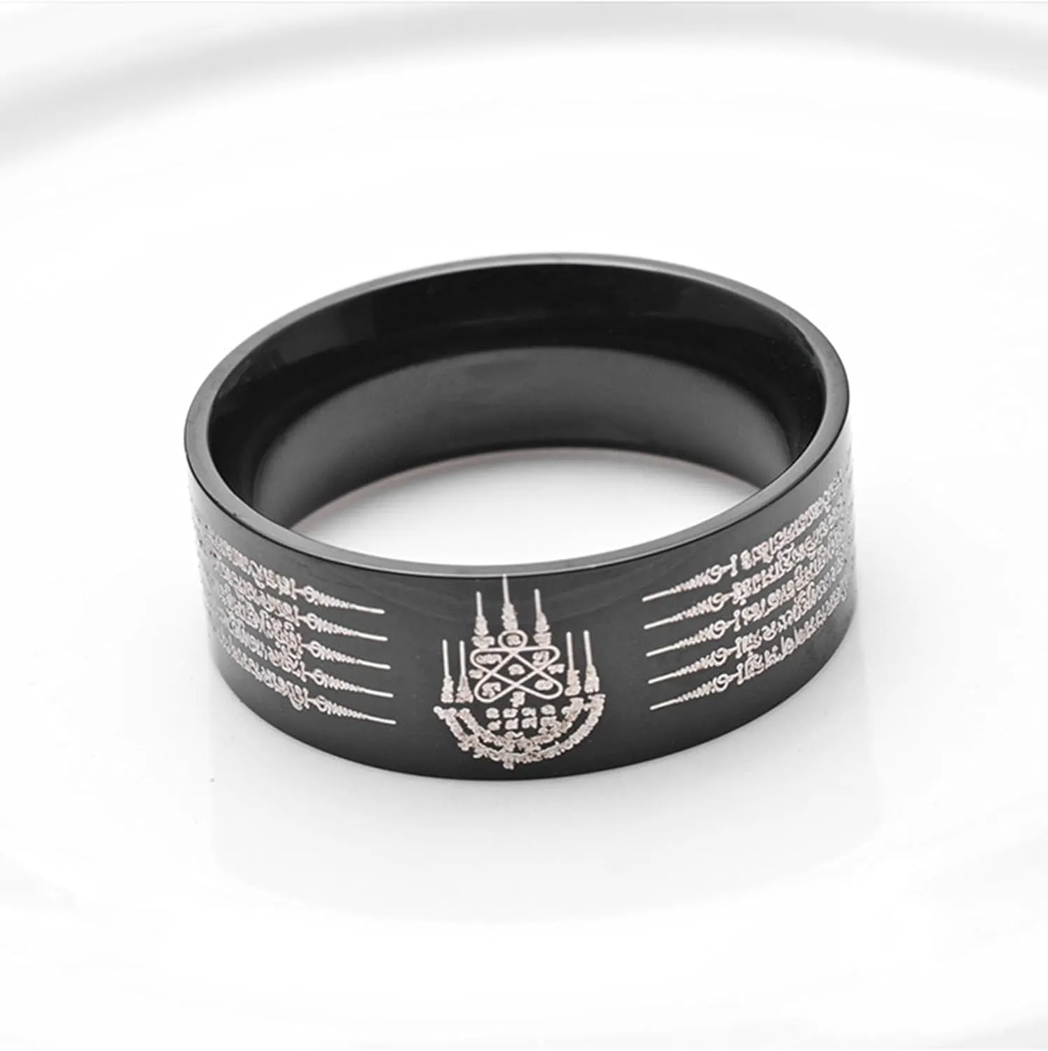 925 Sterling Silver Five Diamond Talismans 8mm Wide Ring Wedding Engagement Ring 18K Gold Micro Talisman Element Ring Fashion Faith Prayer Promise Ring Eternal Ring RYFF.00016