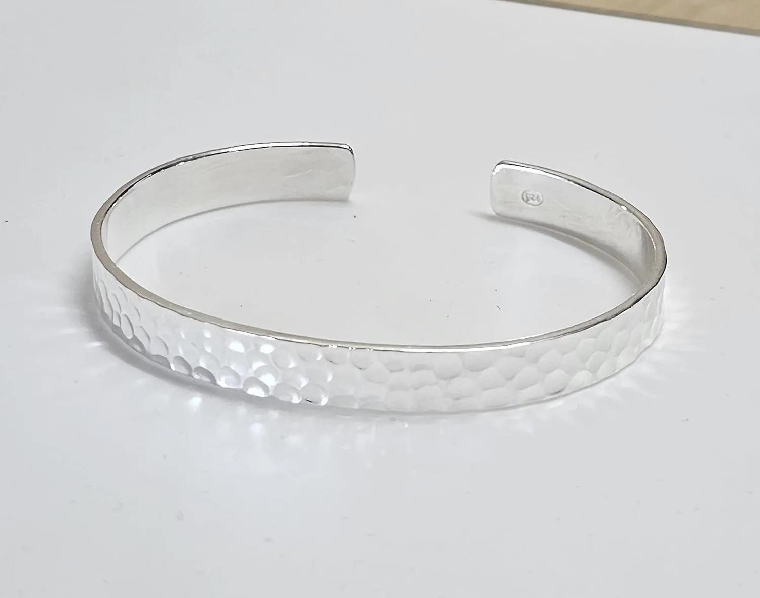 925 Sterling Silver Hammered Bangle Bracelet Hammered Style Cuff Bangle Bracelet for Women Ladies Girls Skinny Stackable BY ISHU JEWELLER (7, Silver)