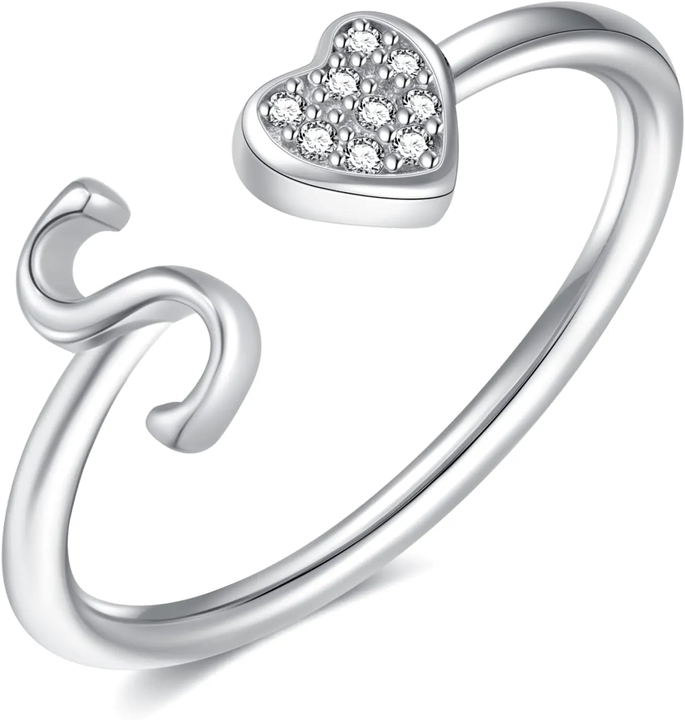 925 Sterling Silver Heart Initial Rings, Adjustable Letter Rings, Stackable Rings for Women - Gifts