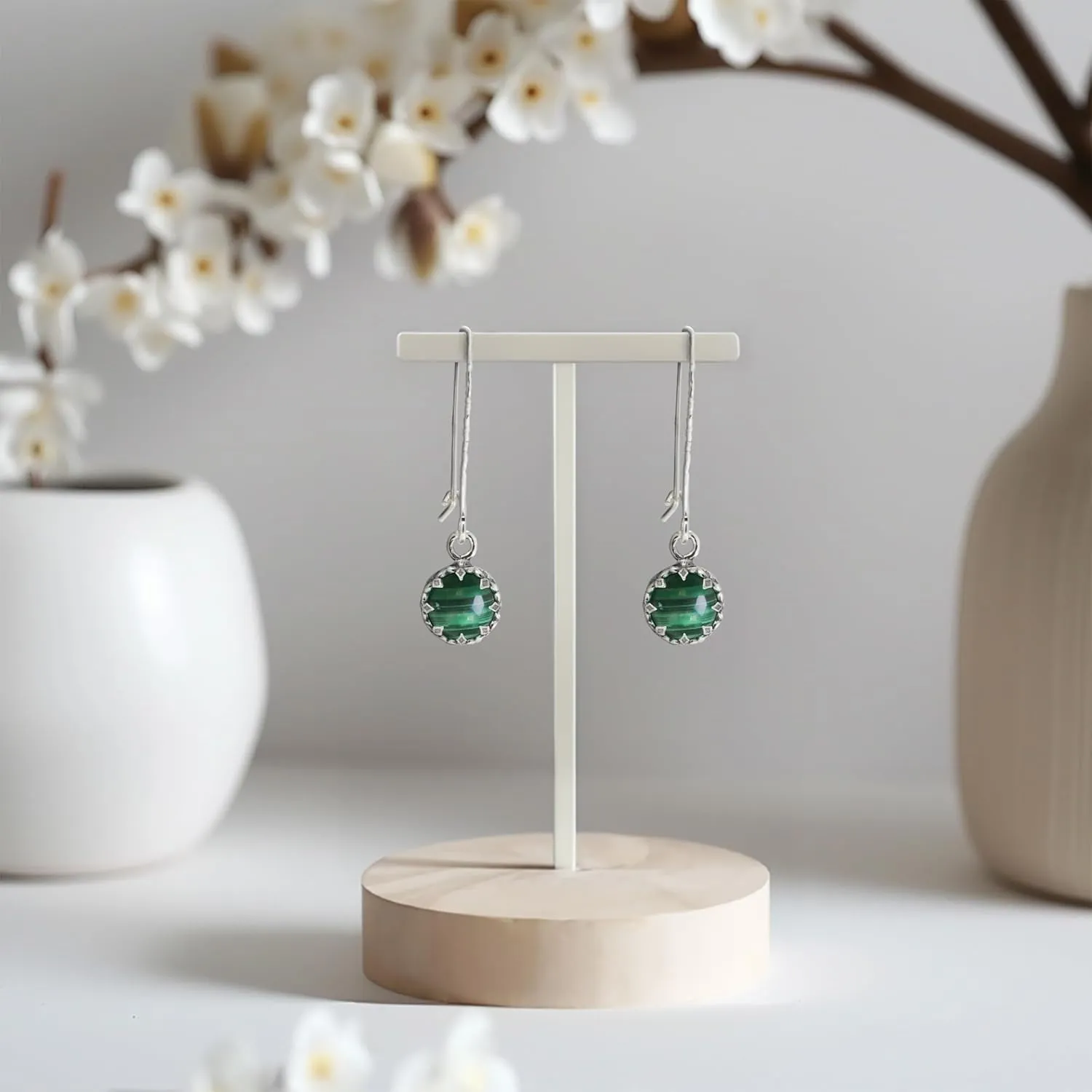 925 Sterling Silver Malachite Earrings for Women - May Birthstone Earrings for Women - Silver Drop Earrings for Women - Birthstone Jewelry - Formal Earrings for Women - Malachite Jewelry