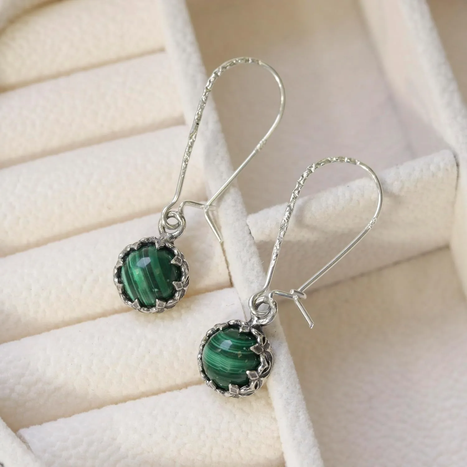 925 Sterling Silver Malachite Earrings for Women - May Birthstone Earrings for Women - Silver Drop Earrings for Women - Birthstone Jewelry - Formal Earrings for Women - Malachite Jewelry