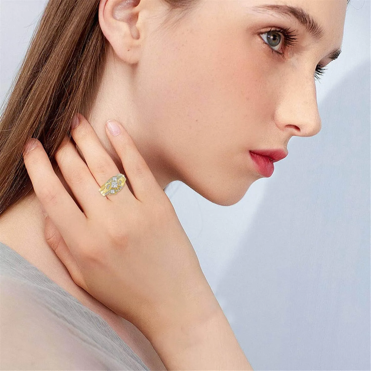 925 Sterling Silver Rings for Women,Engagement Eternity Bridal Ring Set Cubic Zirconia Inlaid Statement Rings Jewelry Gift