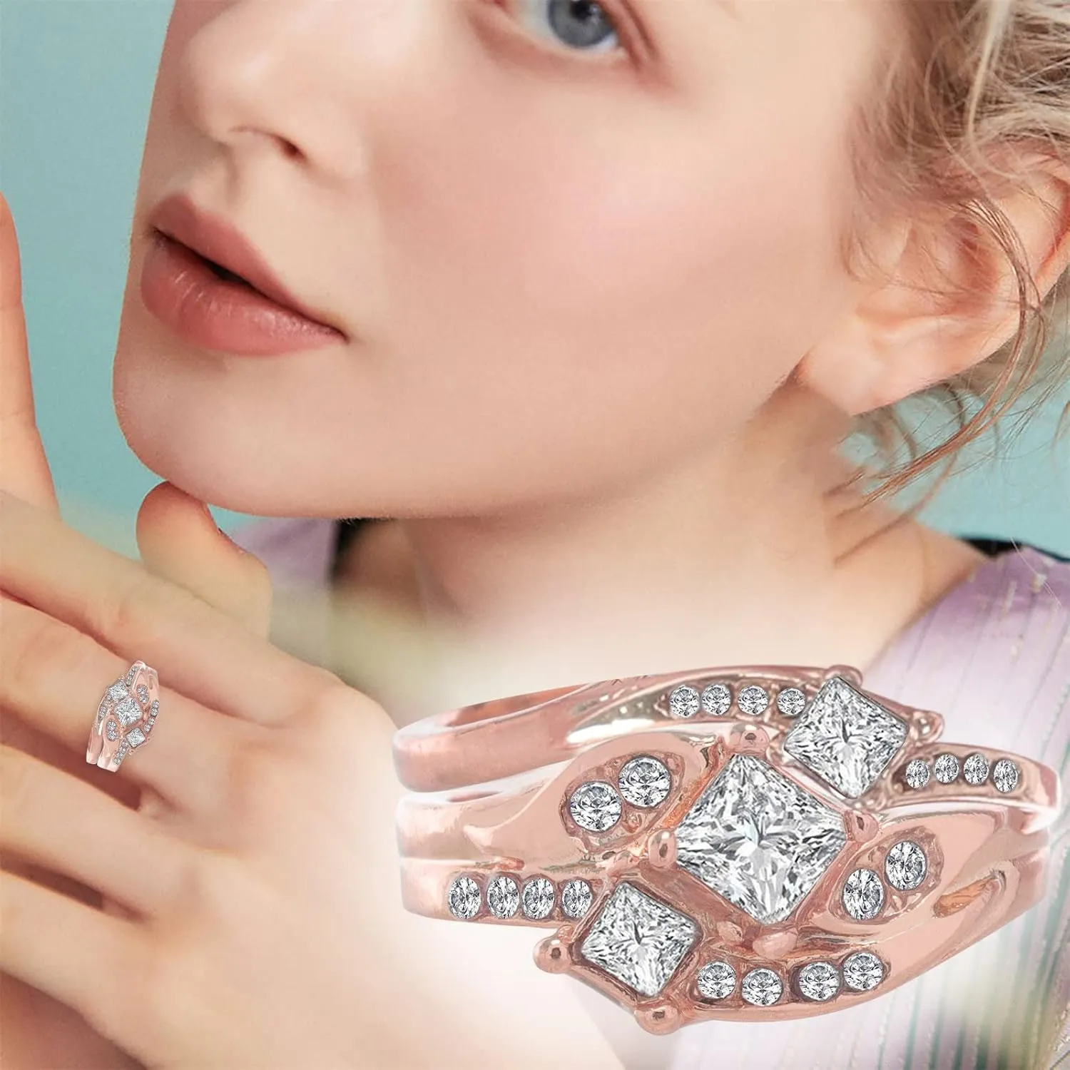 925 Sterling Silver Rings for Women,Engagement Eternity Bridal Ring Set Cubic Zirconia Inlaid Statement Rings Jewelry Gift