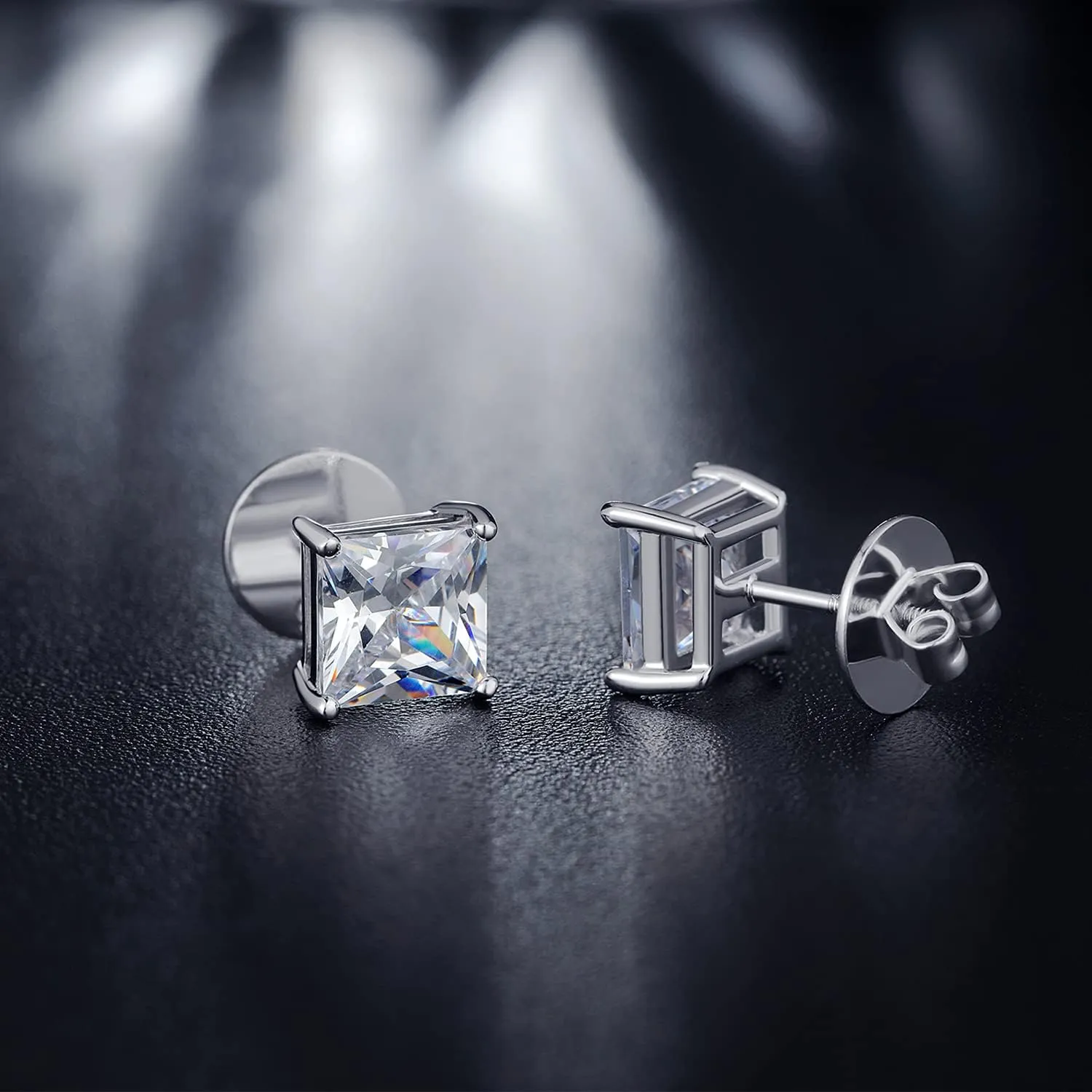 925 Sterling Silver Stud Earrings with Flat Screw Back, Round Cut/Square Cut Cubic Zirconia Hypoallergenic Stud Earrings for Women Men, Long & Thick Post, 4MM-8MM