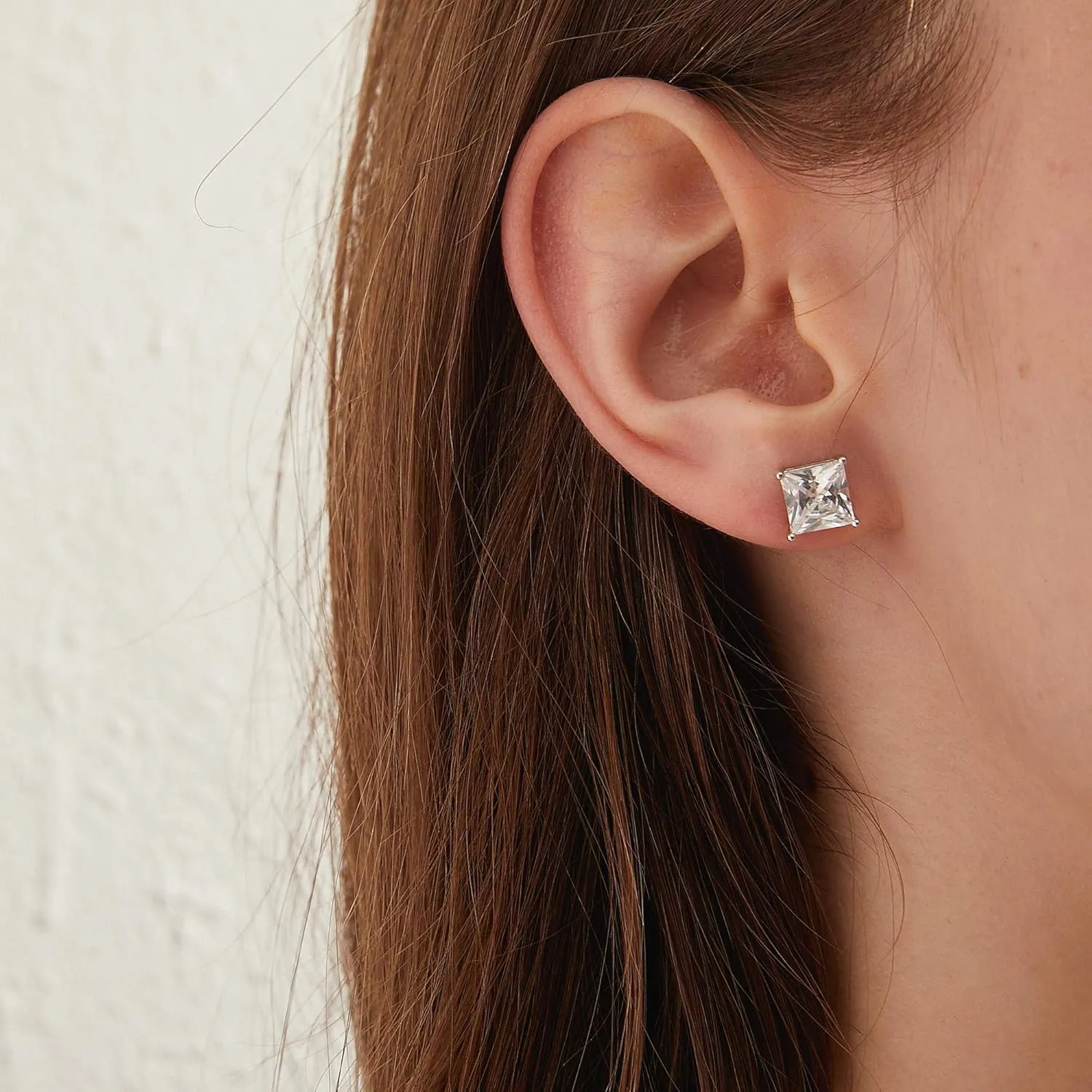 925 Sterling Silver Stud Earrings with Flat Screw Back, Round Cut/Square Cut Cubic Zirconia Hypoallergenic Stud Earrings for Women Men, Long & Thick Post, 4MM-8MM