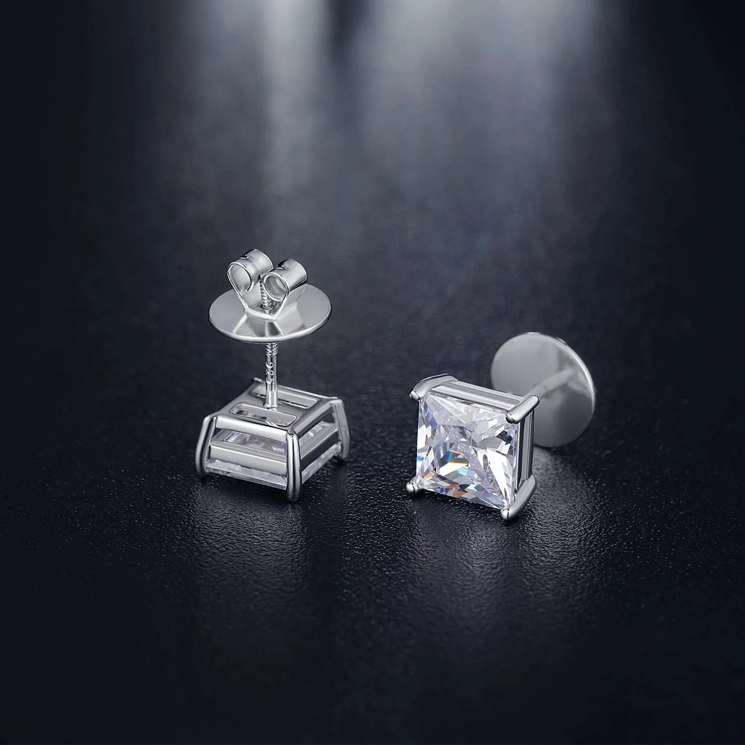 925 Sterling Silver Stud Earrings with Flat Screw Back, Round Cut/Square Cut Cubic Zirconia Hypoallergenic Stud Earrings for Women Men, Long & Thick Post, 4MM-8MM