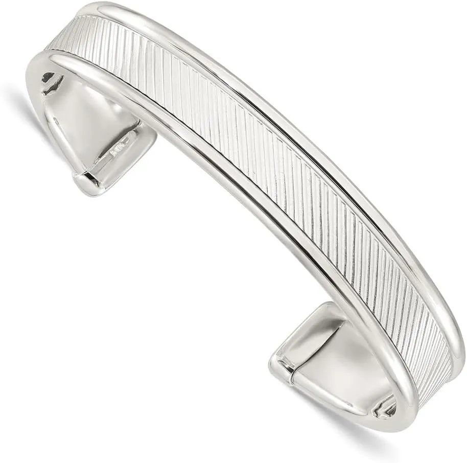 925 Sterling Silver Textured Cuff Bangle Bracelet