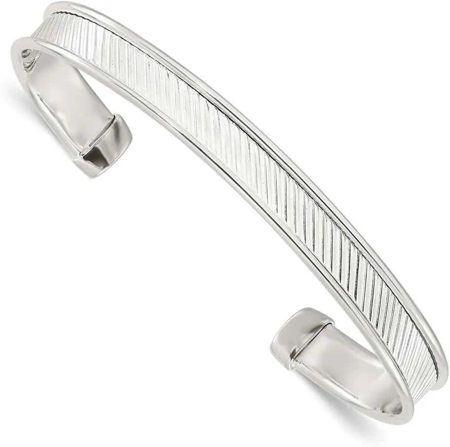 925 Sterling Silver Textured Cuff Bangle Bracelet