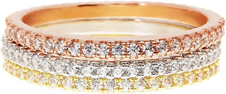 925 Sterling Silver Wedding Ring for Women Cubic Zirconia Inlaid Engagement Bands Eternity Promise Stackable Rings