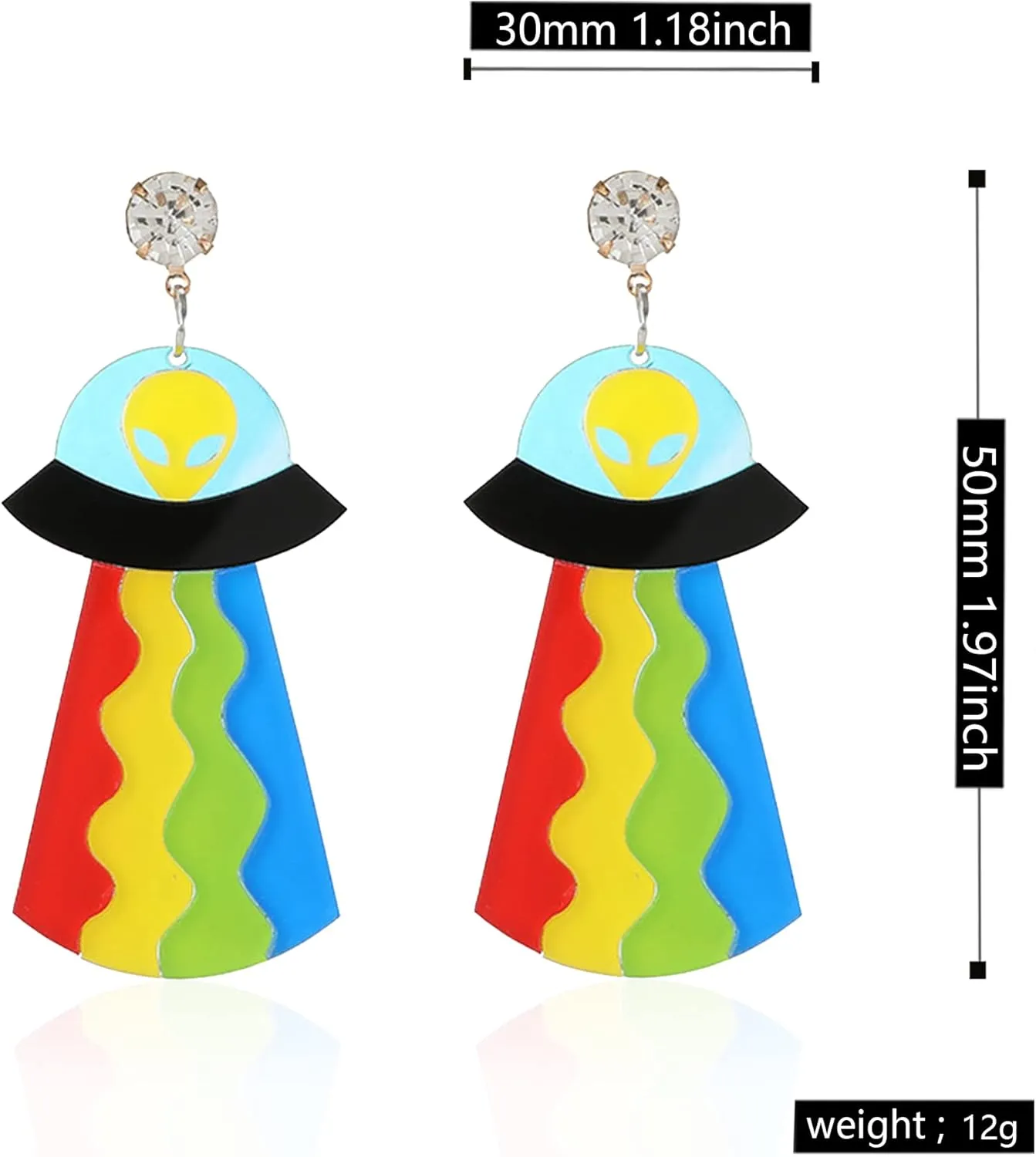 Acrylic UFO Aliens Acrylic Earrings Cosmos Weird Earrings Women Novelty Fun Earrings Planet Alien Earrings Glitter Space Earrings Cute Dangle Earrings for Accessories