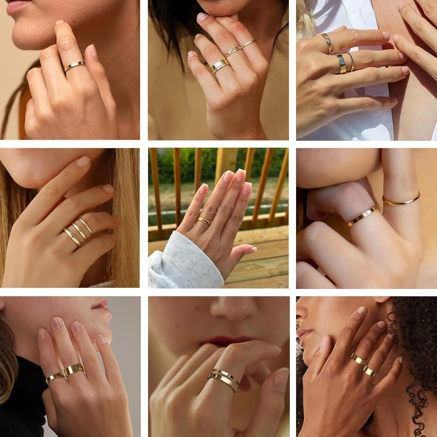 ADRAMATA 14K Gold Filled Stacking Rings - Set of Thin Band Plain Pinky & Thumb Finger Rings in Trendy Mid Statement Styles